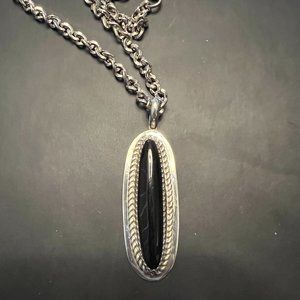 Navajo Onyx Sterling Silver Pendant Necklace